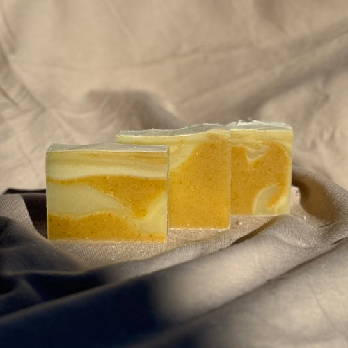Handmade Soap Club Patchouli and Ylang Ylang body bar soap with a natural, fragrant floral and earthy scent.